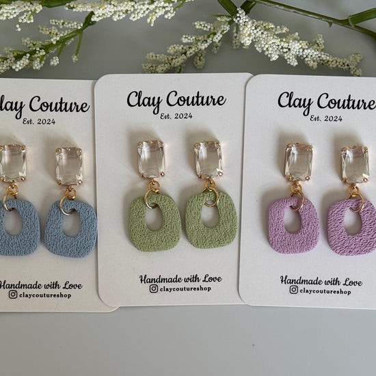 Gemma polymer clay earrings with a crystal stud in all colors