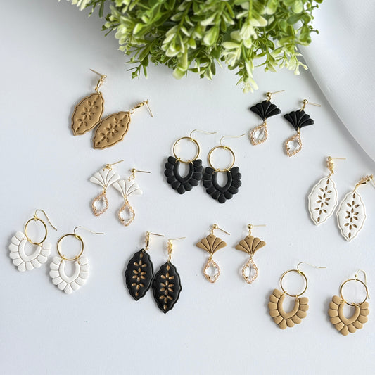 Handmade Polymer Clay Arch Earrings, Lightweight Gold Hoop Earrings