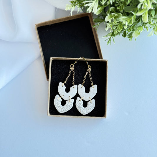 Olive Green Polymer Clay Earrings | Gold Chain Double Drop Statement Dangles | Lightweight Hypoallergenic Handmade Jewelry for Women