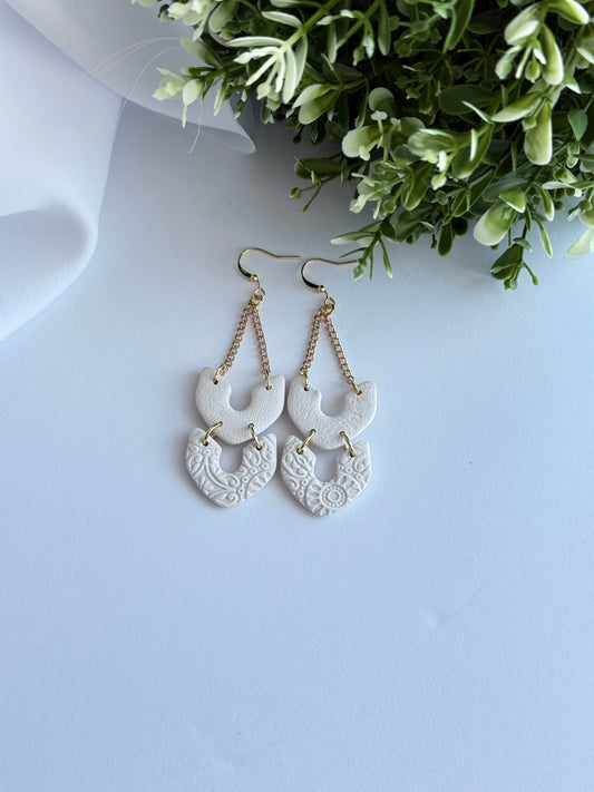 Olive Green Polymer Clay Earrings | Gold Chain Double Drop Statement Dangles | Lightweight Hypoallergenic Handmade Jewelry for Women