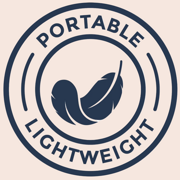 Logo with text 'Portable Lightweight' and a feather icon on a white background